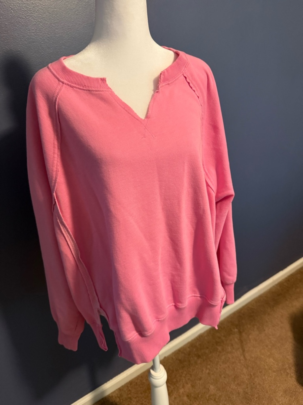 American Eagle Pink Notch-Neck Pullover Sweatshirt